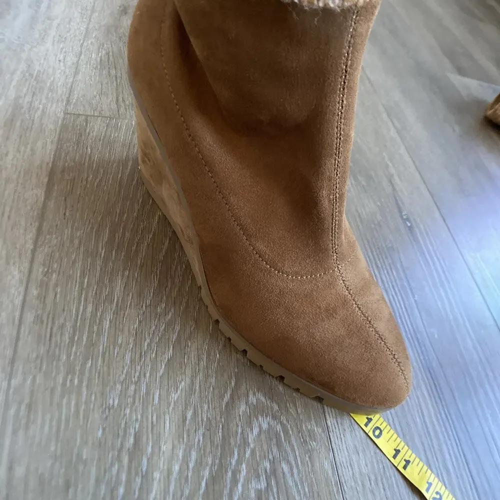 Donald Pliner Sindie Knit Cuff Suede Wedge Booties